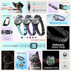 Waterproof Airtag Cat Collar, Breakaway Cat Airtag Collar with Luminous & Reflective Pattern Strap, Lightweight Kitten Collars for Apple Air tag, Hidden Holder for GPS Tracker - Cats, Kittens (9-13")