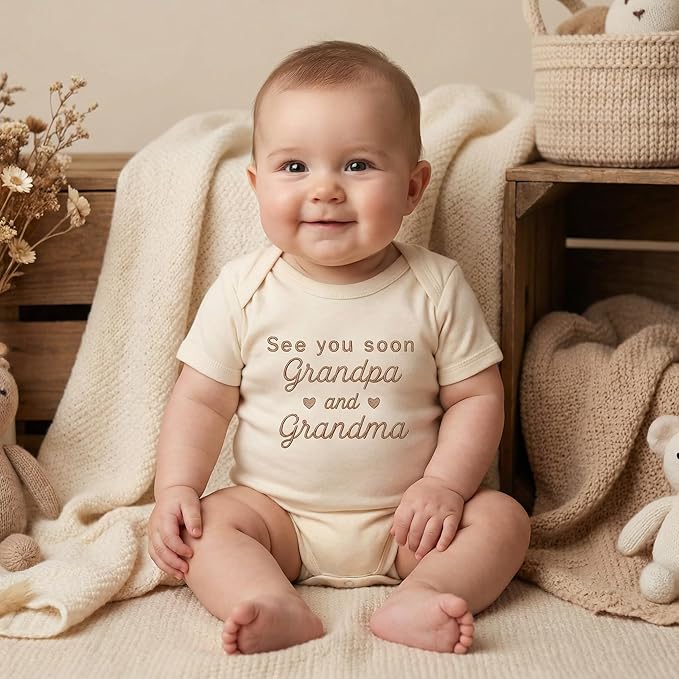 COUPLEHOODIES Personalized Baby Onesie Bodysuit – Custom Embroidery Gift for Pregnancy Reveal Baby Shower or First Grandchild