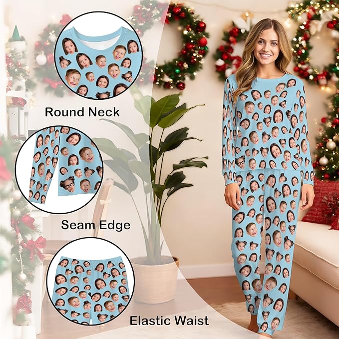 Artsadd Personalized Pajamas with Faces for Women Men Custom Christmas Pajamas Gifts for Family Couple, Funny Photo Pjs