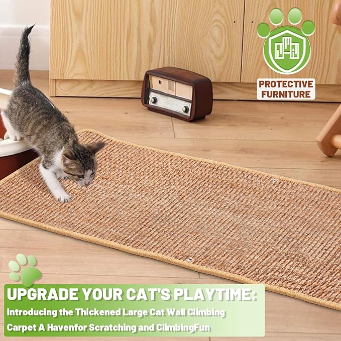 Natural Sisal Cat Scratcher Mat, Wall Scratcher Carpet, Cat Climbing Wall, Large Tall Scratching Post, Sofa Protector, Scratching Mat Pad for Indoor Cats (Brown, 39.3" Lx15.7 W, 1PC)