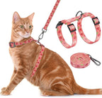 Cat Harness and Leash Set, Adjustable Kitten Harness Escape Proof Cats Harness, Soft Lightweight Walking Travel Pet Harness, Cute Kitty Harness Leash Set for Small Medium Cats, Pink Strawberry