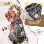 Cool Dog Jean Jacket Small Puppy Outfits Frenchie Clothes Denim Coats for Small Medium Dogs Cats Boys Girls Pet Vest Dog Shirt Clothing Doggy Costume (Black Print, XXL（Suggest 15-20 lbs）)