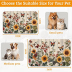 Pet Feeding Mat,Vintage Flower Absorbent Dog Cat Food Mat Rustic Wooden Dog Mat with Rubber Backing,Non-Slip Water Bowl Placemat,Pet Supplies 12" x 20"