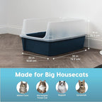 IRIS USA XX-Large Cat Litter Box, Open Top Extra Large Litter Box for Big Cats and Multi-Cat Households, High Sided Scatter Shield, Easy to Clean, 30"L x 20"W x 14"H, Navy