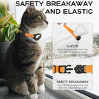 AirTag Cat Collars, Stretchy Collar with Apple AirTag Holder and Bell, Breakaway Ultra Design Elastic GPS Tracking Collars for Cats and Puppies, (7.5-12.5 Inch), Orange