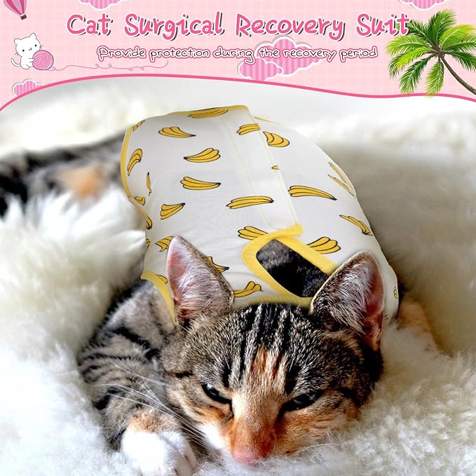 Nuanchu 3 Pieces Cat Recovery Suit Kitten Recovery Suit E-Collar Alternative for Cats and Dogs Abdominal Skin Anti Licking Pajama Clothes Sets(Medium,Strawberry Style,Colorful)