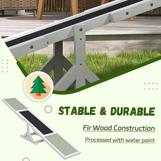 Wooden Dog Agility Seesaw for Training and Exercise Platform Equipment Run Game Toy Weather Resistant Pet Supplies 71" L x 12" W x 12" H,White