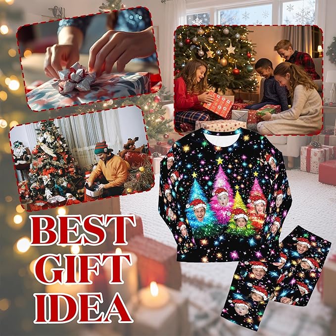 Artsadd Personalized Pajamas with Faces for Women Men Custom Christmas Pajamas Gifts for Family Couple, Funny Photo Pjs