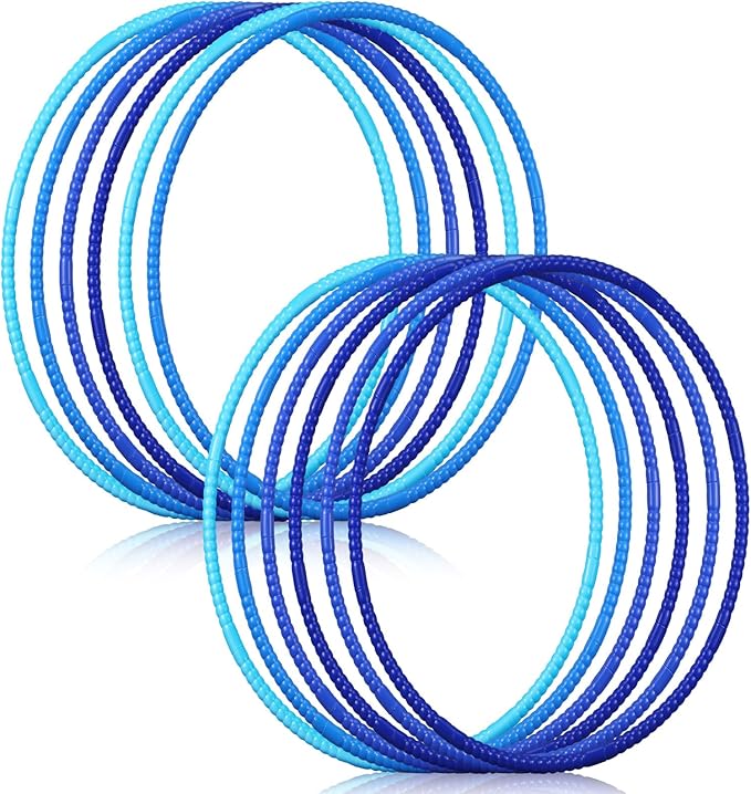 Sratte 12 Pcs Toy Hoop for Kid Detachable Adjustable Toy Hoop Colored Exercise Ring Plastic Circle for Kid Teen Gymnastics Equipment Require Self Assembly (28 Inch,Blue Series)