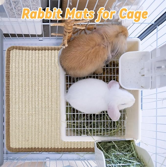 Sisal Scratcher Mat for Rabbit,15.74 x 11.81 Inch Bunny Scratch Mat for Grinding Claw Resting Playing Chew Natural Sisal Rabbit Foot Mat for Ferret,Guinea Pigs,Hedgehog,Chinchillas