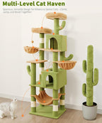 AMHANCIBLE Cactus Cat Tree, 70 Inch Tall Cat Tower for Indoor Cats, Multi-Level Cat Tree with Scratching Post, Hammock, Hanging Basket, Large Cat Condos for Adult Cats Kittens, Green, PT18GR