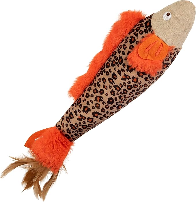 SmartyKat Instincts HappyNip Fin Frenzy Fish Kicker Crinkle Plush Cat Toy, Contains Catnip & Silvervine - Orange/Beige, One Size