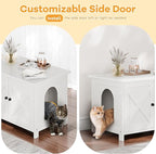 Shintenchi Cat Littler Box Enclosure, Litter Box Furniture Hidden with Removable Divider, Cat House with End Table, White, 31.5 inch