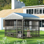 HOOBRO Outdoor Dog Kennel with Cover, 6.6 x 6.6 x 6.4 ft Dog Kennel Outside with Waterproof Roof and Rotating Feeding Bowls, Heavy-Duty Large Cage Enclosure, for Medium & Large Dogs, Black BK220GW03