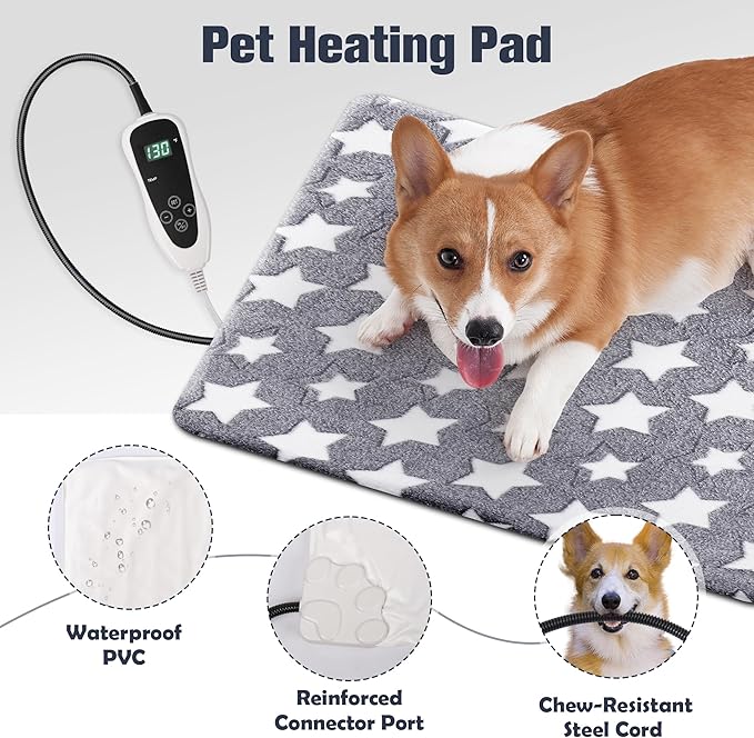 Newget Cat Heating Pad, Waterproof Pet Heating Pad for Cats Dog Indoor, 11 Adjustable Temperature Cat Warming Bed Mat with Timer, Indoor Heated Bed with Chew Resistant Cord (M: 28'' L X 18'' W)