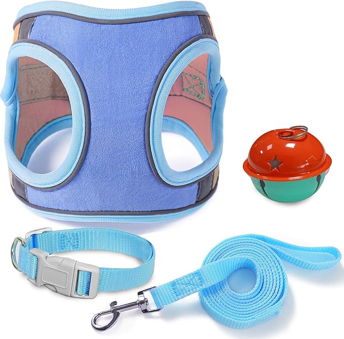 JSXD Cat Harness,Leash and Collar Set,Escape Proof Kitten Vest Harness for Walking,Easy Control Night Safe Pet Harness with Reflective Strap and Bell for Small Large Kitten,Fit for Puppy,Rabbit