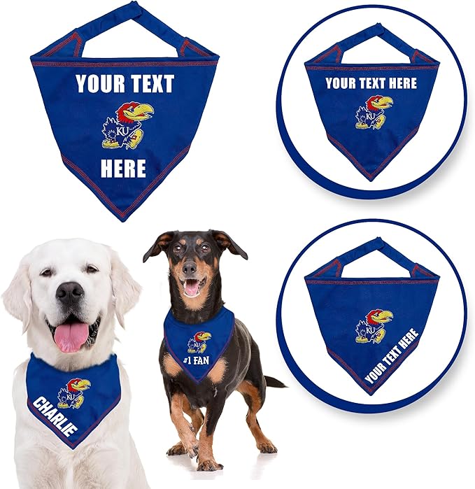 Pets First NCAA Kansas Jayhawks Personalized Tie Around Bandana for Dogs & Cats, Size Large/X-Large. Custom Dog Bandana Scarf Bib for Pet Cat Dog. The Ultimate Game-Day & Party Customizable Bandana