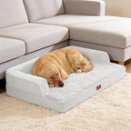 Orthopedic Dog Beds for Large Sized Dogs, Waterproof Egg Crate Foam Large Dog Couch Beds with Comfy Bolster 36x27Inch, Washable Pet Beds with Removable Cover and Nonskid Bottom, Grey White
