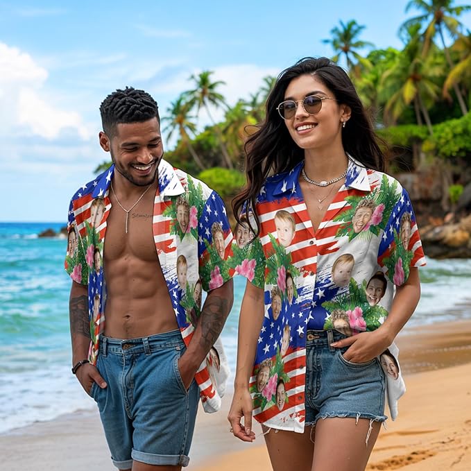 Custom Hawaiian Shirt with Face for Men, Unisex Tropical Beach Shirts Personalized Casual Funny Hawaii Button Down Shirts