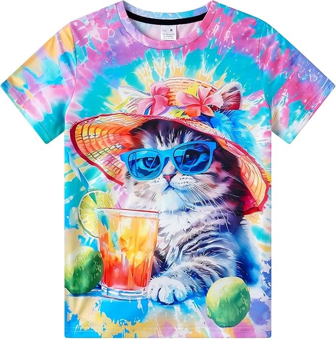 Funnycokid Girls Shirts Cat T Shirt Size 5-12 Clothes for Kids
