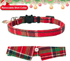 ADOGGYGO Christmas Cat Collars Breakaway with Bow Bell, 2 Pack Stylish Red Green Plaid Xmas Kitten Collar with Removable Shirt Collar, Plaid Christmas Collars for Cats Kittens