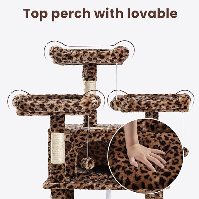 SHA CERLIN 68 Inches Multi-Level Large Cat Tree for Large Kitties/Big Cat Tower with Condo/Cozy Plush ‌Pussycat Perches/Sisal Scratching Posts and Hammocks/Activity Center/Leopard Print