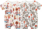Unisex Summer Trendy 2-Pack Rompers Short Sleeve Zipped Bodysuit Infant Cotton Outfits
