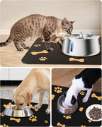 Cat Dog Food Mat, Rapid Water Absorption Dog Mat for Food and Water,100% Waterproof Cat Dog Bowl Mat,16"x24"-Black