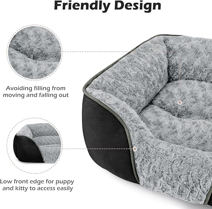 INVENHO Medium Dog Bed Rectangle Washable Orthopedic Soft Calming Sleeping Pet Cuddler with Anti-Slip Bottom