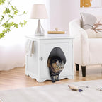 Yaheetech Cat Litter Box Enclosure, Litter Box Furniture Hidden with Towel Bar, Wooden Pet Washroom, Dog Proof Cat Litter Box Cabinet, Indoor Cat House, Side End Table, White