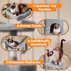 Yaheetech 59in Cat Tree for Multiple Cats, Multi-Level Activity Tower w/Hammock, Condo, Perches, Extended Platforms for Climbing & Jumping –Heavy Duty Cat Tower w/Scratching Posts & Dangling Balls