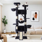 Allewie 81 Inches Tall Cat Tree/Multi-Level Large Climbing Tree House and Towers for Big Feline/Condo and Hammock/Scratching Post/Wide Base/Dark Grey
