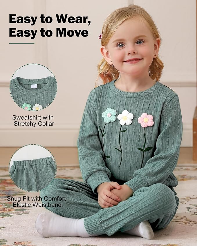 Jecson Toddler Girl Fall Clothes: Soft Outfits Set Embroidered Knit Top & Sweatpants 2Pcs Cute Home Outdoor 2-8Y