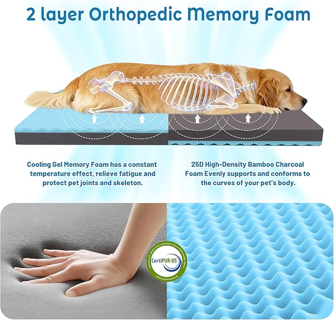 Cooling Dog Bed for Large Dogs, Orthopedic Memory Foam Pet Bed for Crate with Removable Washable Cover,Ideal for Arthritic Dogs (Cooling Fabric, XX-Large-47"x 29" x 3.5")