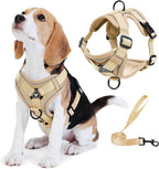 No Pull Dog Harness with Leash Set for Medium Sized Dog, Reflective Adjustable No Choke Front Clip Cat Vest Harness with Breathable Mesh, Comfortable Soft Padded Pet Vest, Brown XL