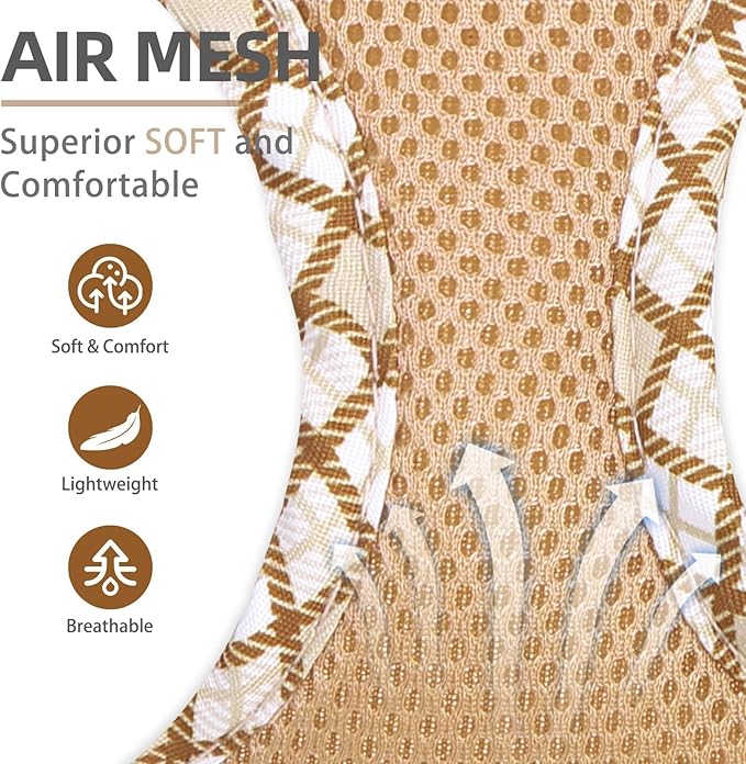 PUPTECK Dog Harness and Leash Set for Small Medium Dogs No Pull Step-in Soft Mesh Puppy Cat Vest Harnesses Reflective at Night, Beige L