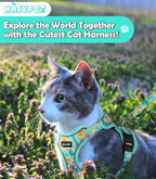 Halypet Cat Harness and Leash Set[MAX Safety 4th-Gen] Cute Escape Proof Vest Harness for Girl&Boy Cat Walking, Comfortable Adjustable Leash and Reflective Strips for Outdoor Kitten, M Green Tropics