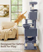 AMHANCIBLE Tall Cat Tree, 70 Inch Cat Tower for Indoor Cats, Multi-Level Cat Tree with Scratching Post, Hammock, Hanging Basket, Large Cat Condos for Adult Cats Kittens, Grey, PT18GY
