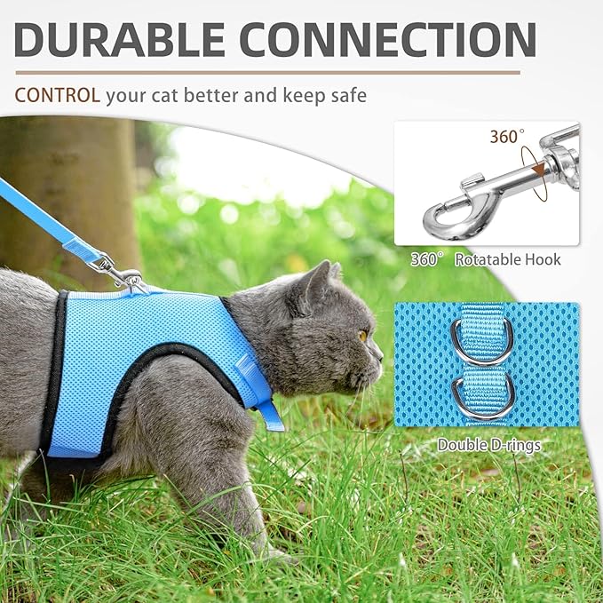 PUPTECK Soft Mesh Cat Vest Harness and Leash Set Puppy Padded Pet Harnesses Escape Proof for Cats Small Dogs, Blue Large