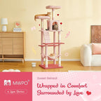 MWPO Cute Cat Tree, 70.1-Inch Tall Pink Cat Tower for Indoor Cats Large Adult, Multi-Level Cat Condo with 5 Scratching Posts, 2 Padded Perches, Hammock, Dangling Toys