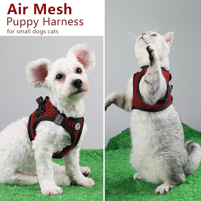 Dog Harness for Medium Dogs Chihuahua Harness Tiny Dog Harness for Cats Dogs Adjustable Reflective Pet Harness Small Cat Harness (Red, Medium)