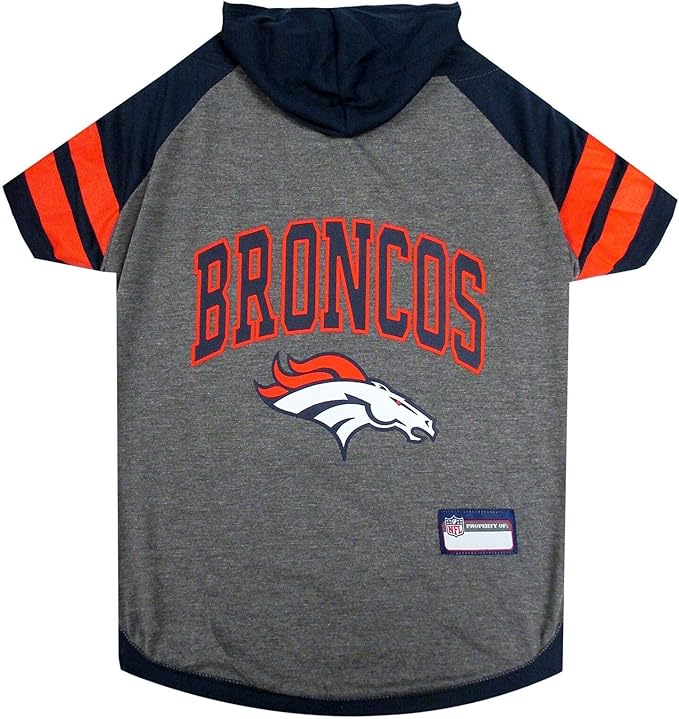 Pets First NFL Denver Broncos Hoodie for Dogs & Cats. NFL Football Licensed Dog Hoody Tee Shirt, Large. Sports Hoody T-Shirt for Pets. Licensed Sporty Dog Shirt (DEN-4044-LG)