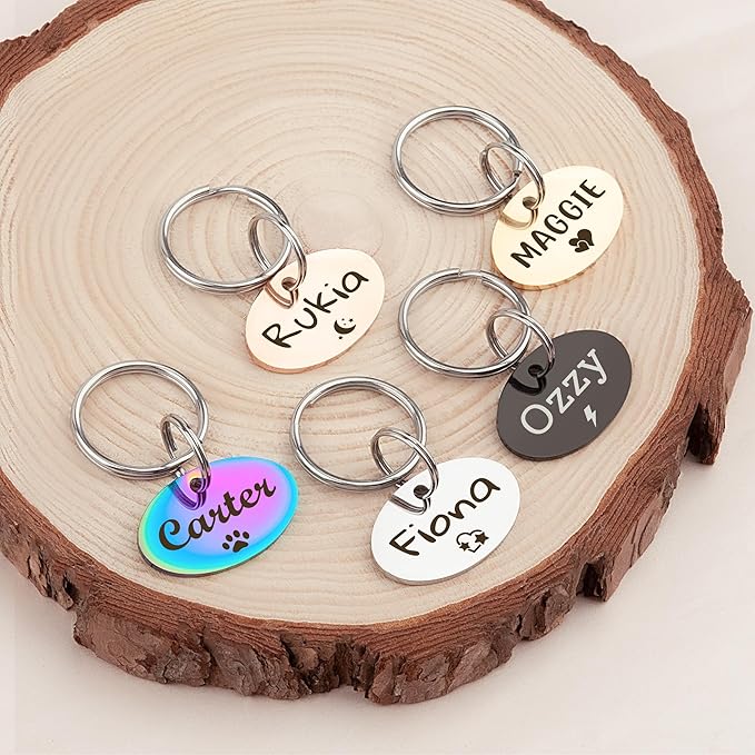Anavia Small Size Dog Cat ID Tags, Small/XS Personalized Color Plated Stainless Steel Puppy Kitten Name Tags, Customized Engraved Nameplate Pet Collar Tag (Blue, Oval)
