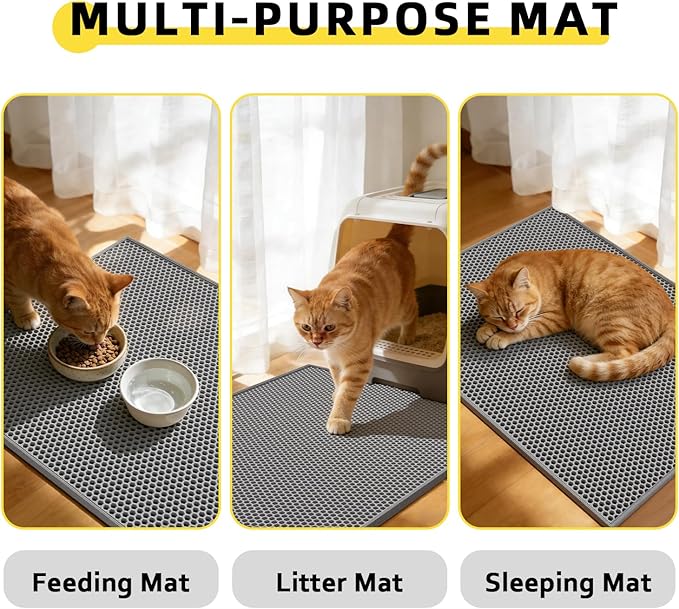 Cat Litter Mat, 30"X24" Large Double Layer Litter Trapping Mat, Waterproof/UrineProof, Easy to Clean Kitty Litter Mats for Floor, Scatter Control(Grey-2Pack)