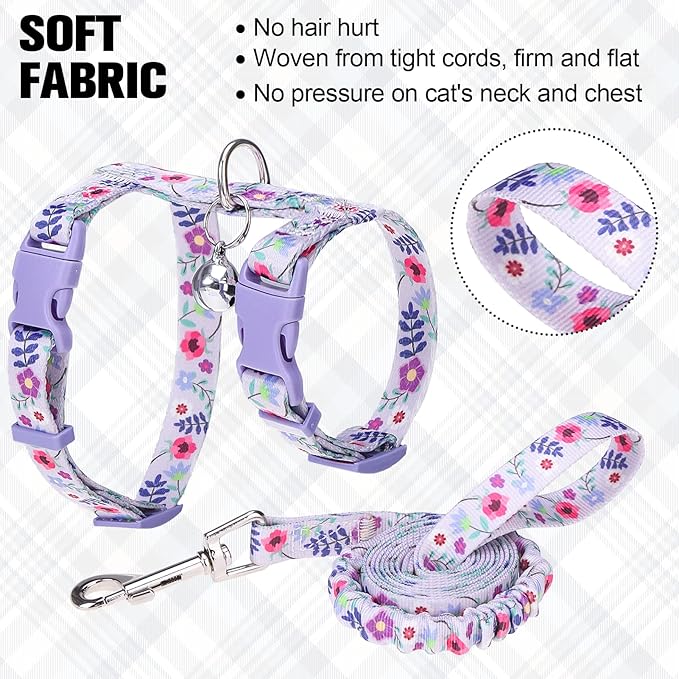 BEAUTYZOO Cat Harness and Leash Set Escape Proof for Walking, Kitten Soft Adjustable Vest Harnesses for Small Medium Large Cats, Easy Control Breathable Plaid Ribbon Nylon for Outdoor Indoor Use