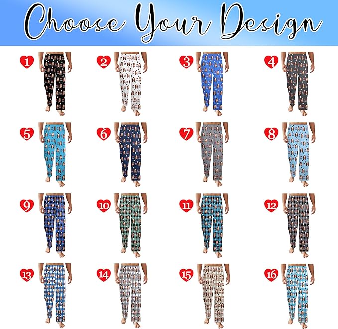 Artsadd Personalized Christmas Pajama Pants Socks for Men Custom Photo Pajama Bottoms for Men S-XXL