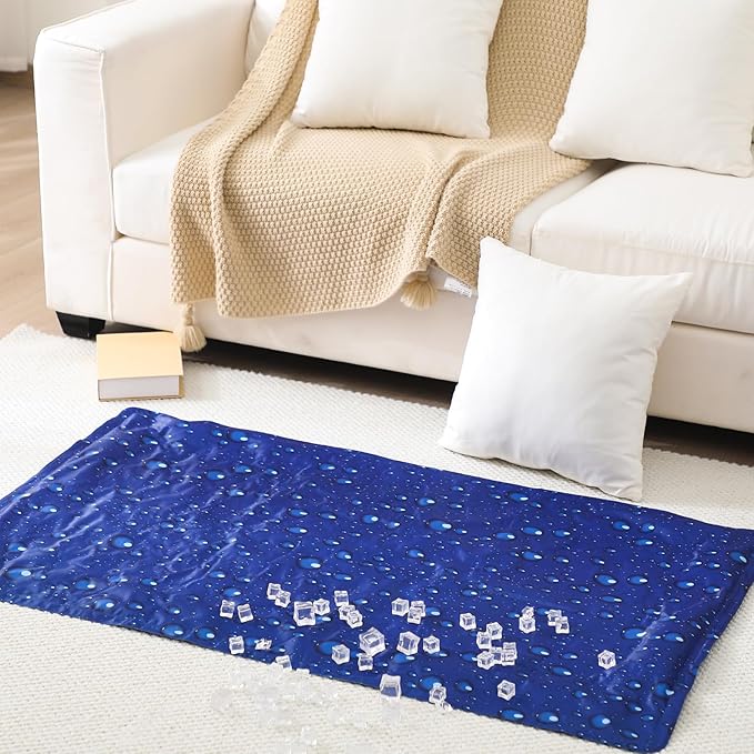 Cooling Pad Mat for Sleep Cooling Mattress Pad Gel for Bed, Relieve Pain, Summer Hot Flashes, Adult, Pets, No Water or Electricity Required (Dark Blue,48 x 28 Inch)