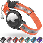 Reflective AirTag Cat Collar, Integrated Cat Tracker Collar with Air Tag Holder and Bell, Safety Elastic Band Cat GPS Collars for Girl Boy Cats, Kittens and Puppies (Orange, S)