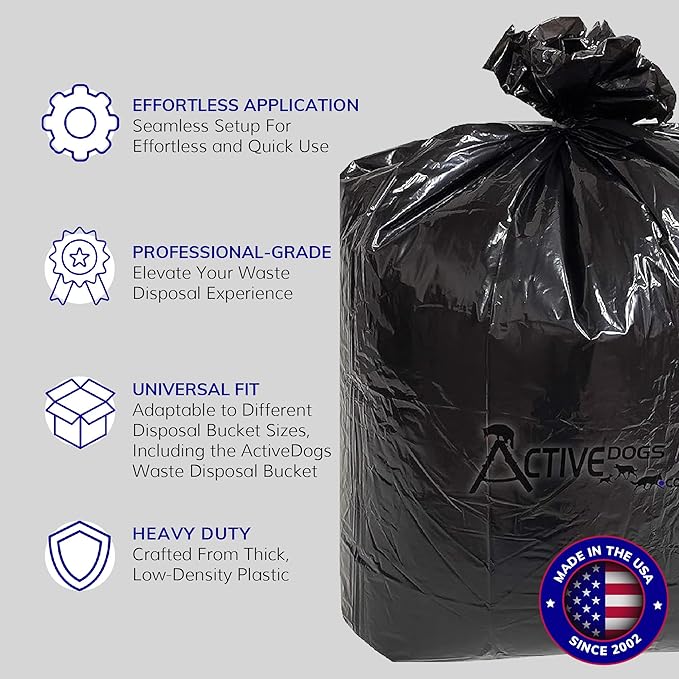 ActiveDogs Dog Poop Bucket Bags 12PK - Heavy Duty 5 Gallon Poop Bags for Dogs Waste Removal Trash Can, Bucket or Pail - Extra Thick 1.2ml Plastic Tear Resistant & Leak Proof Refill Liners