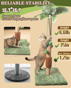 ANWA 35" Tall Cat Scratching Post for Kitten and Large Cats, Scratching Post for Indoor Cats with Self-Grooming Rubber Brush, Cat Sisal Post with Simulated Leaves